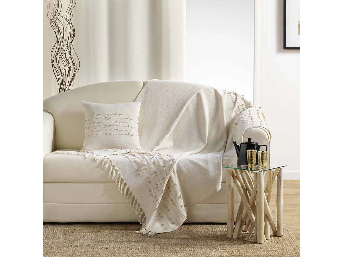 Plaid à Franges "Golden Sunset" 125x150cm Naturel