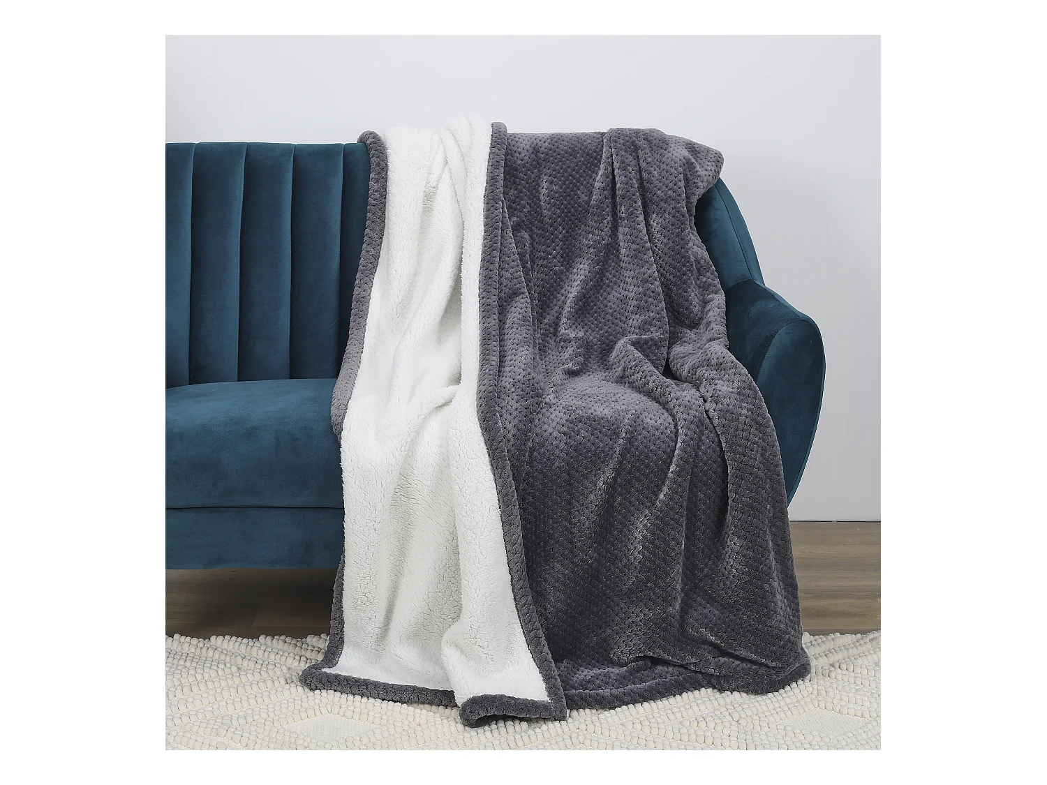 Plaid Nid Abeille Gris Sherpa Xxl 180x220cm Gris