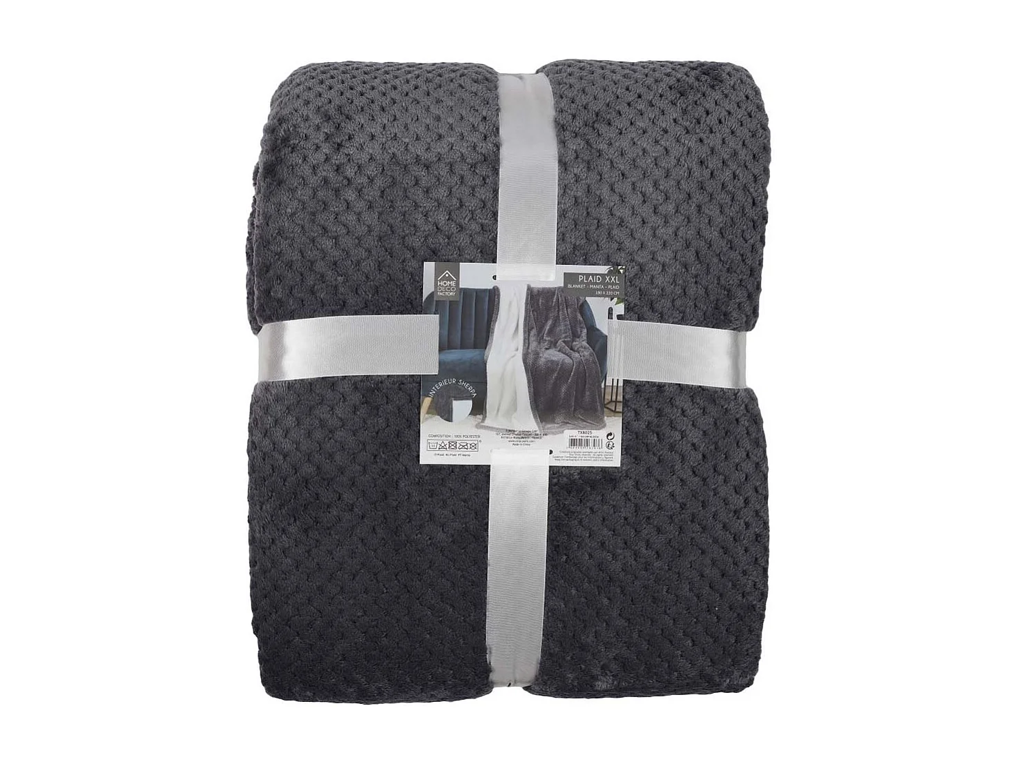 Plaid Nid Abeille Gris Sherpa Xxl 180x220cm Gris