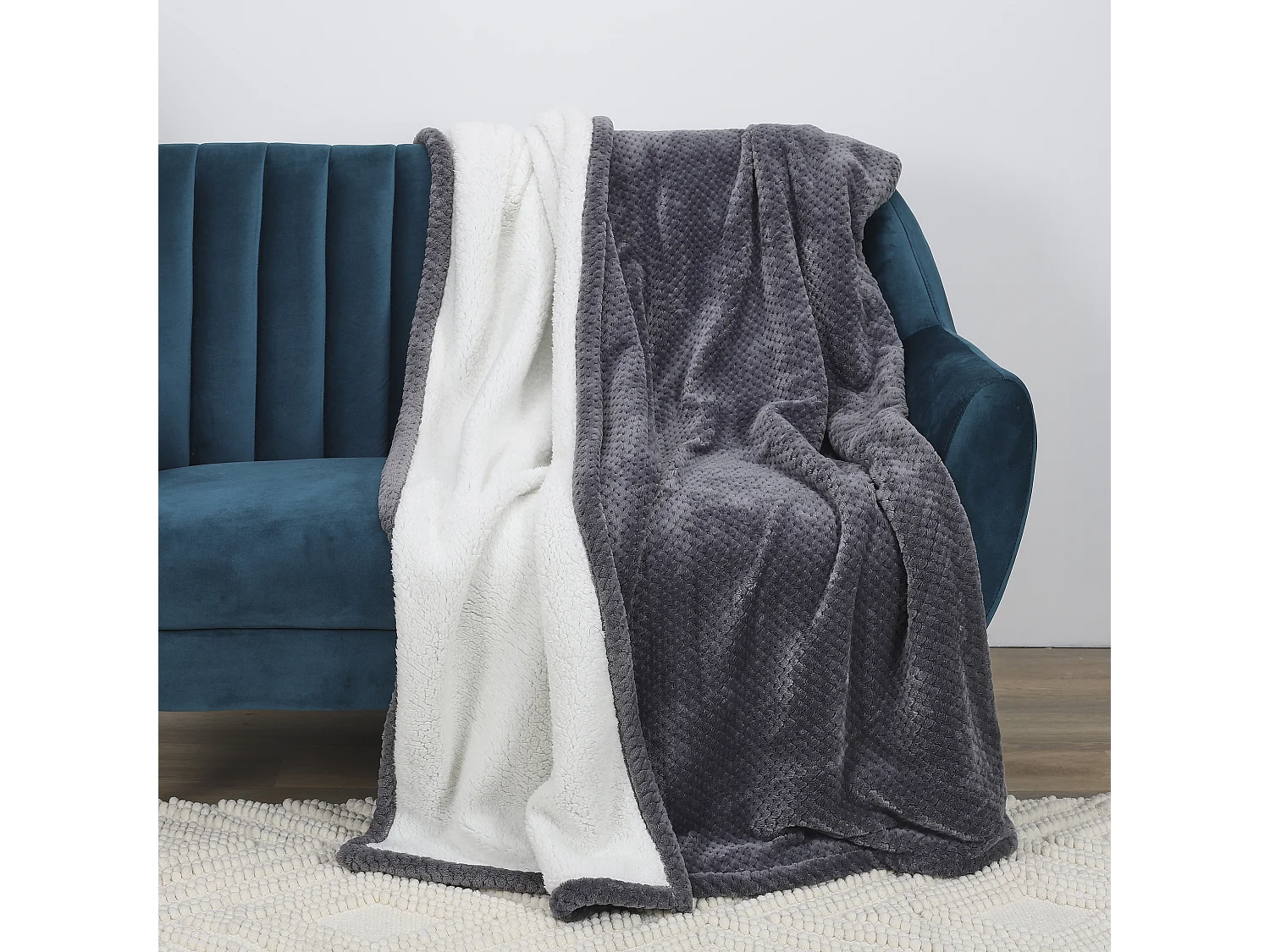 Plaid Nid Abeille Gris Sherpa Xxl 180x220cm Gris