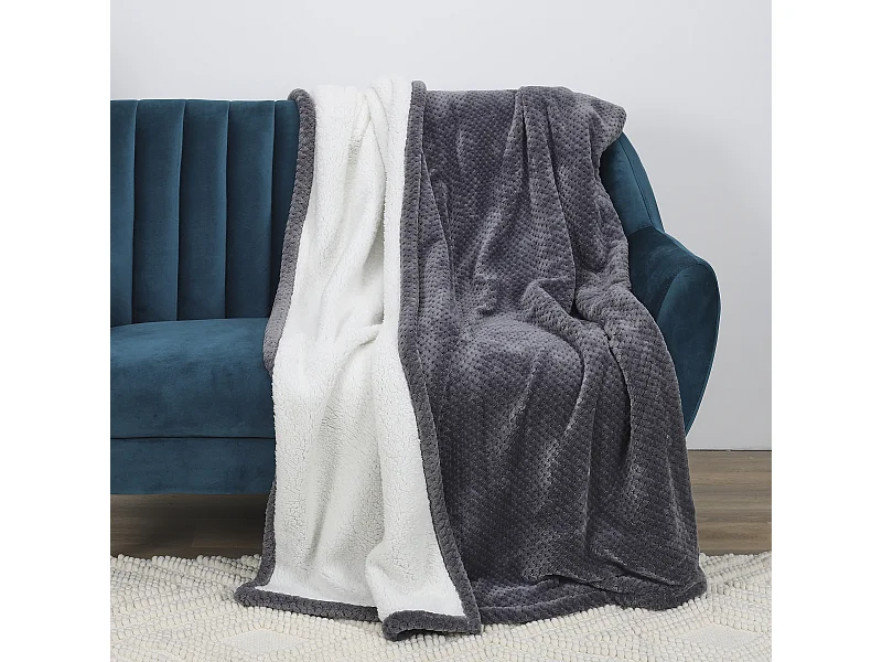 Plaid Nid Abeille Gris Sherpa Xxl 180x220cm Gris