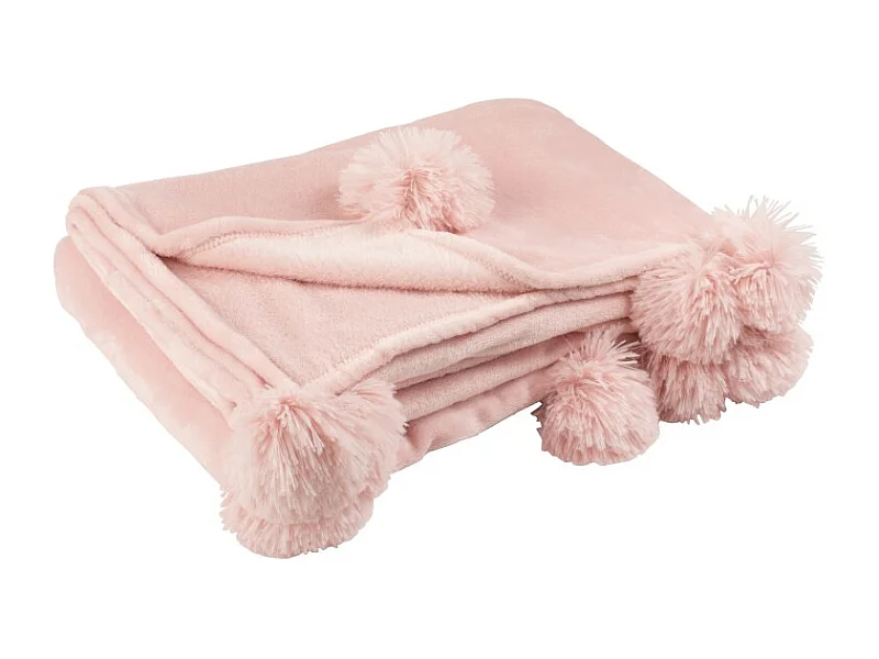 Manta con pompón de poliéster rosa empolvado de 170x130cm
