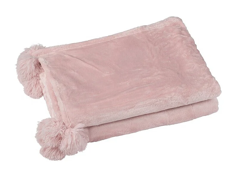 Manta con pompón de poliéster rosa empolvado de 170x130cm