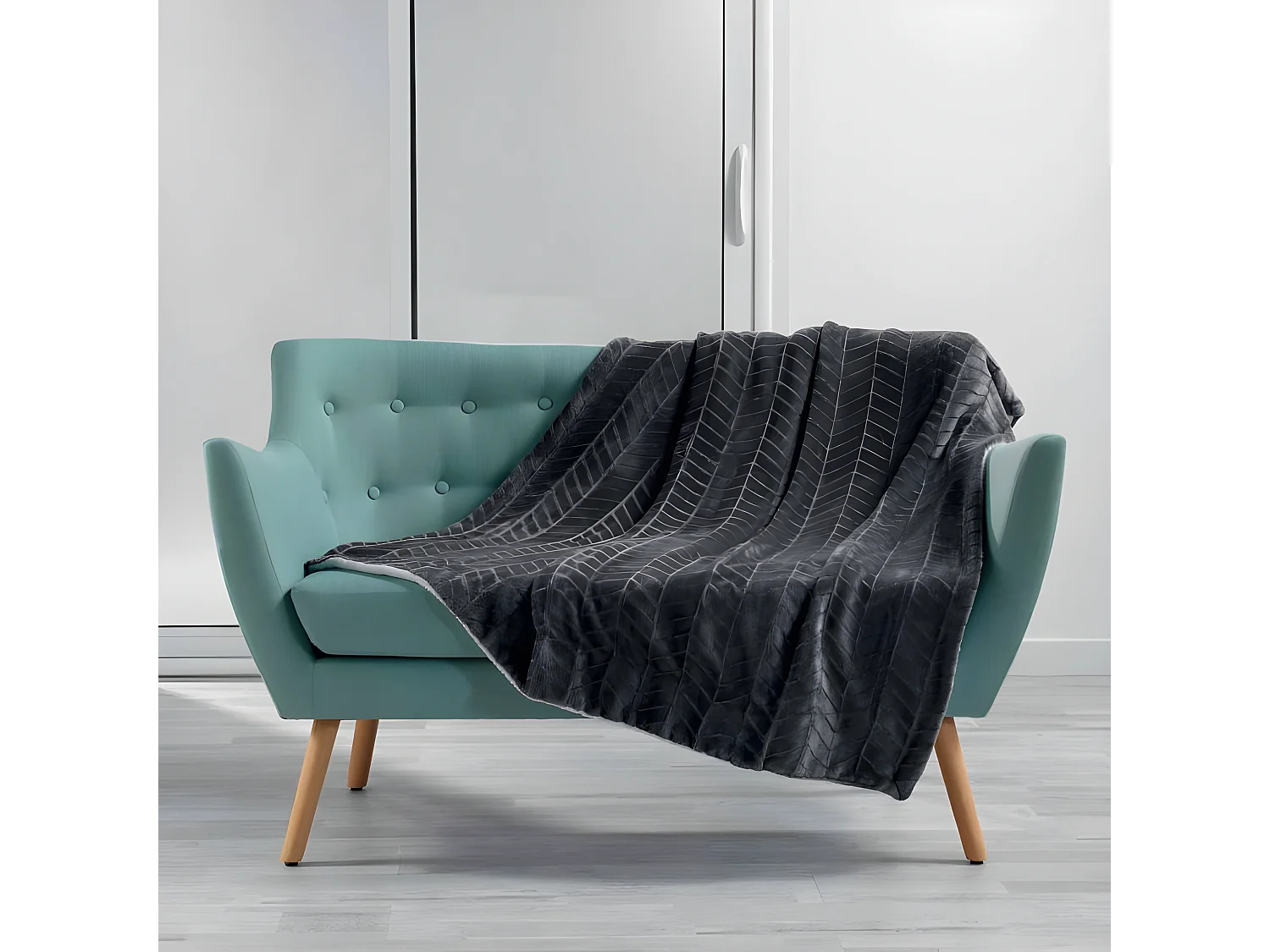 Plaid Motif Jacquard "Zema" 125x150cm Anthracite