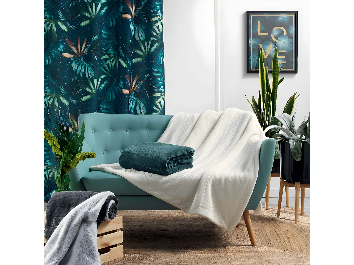 Plaid Motif Jacquard "Zema" 125x150cm Anthracite