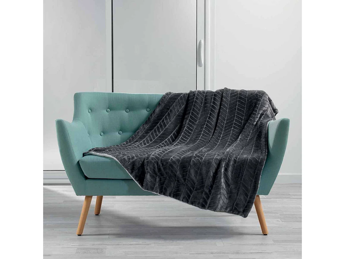 Plaid Motif Jacquard "Zema" 125x150cm Anthracite
