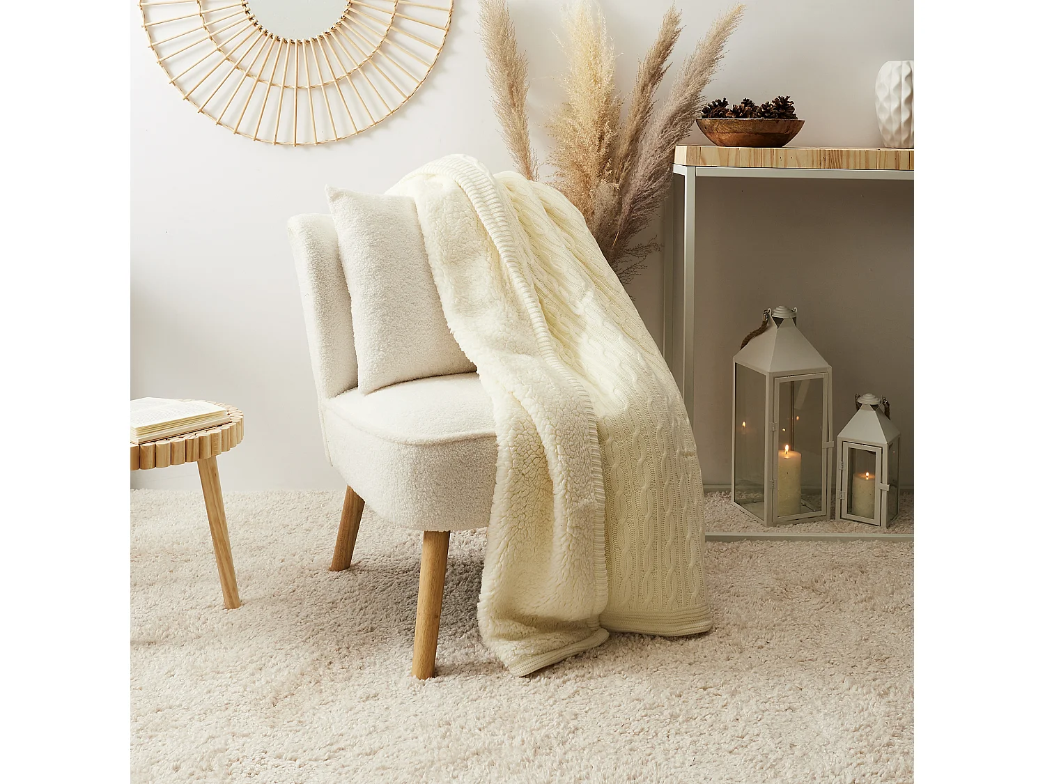 Plaid Sherpa Torsade Creme 120x150cm Beige