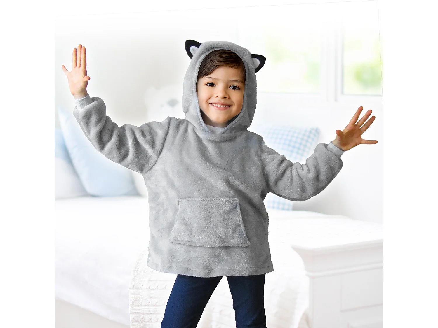 Sweat A Capuche Enfant Loup Gris Kawaii M8