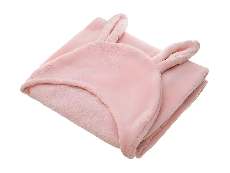 Plaid à Capuche Enfant "Oreilles" 100x100cm Rose