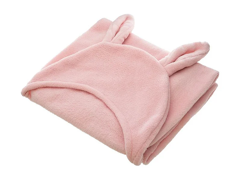 Plaid à Capuche Enfant "Oreilles" 100x100cm Rose