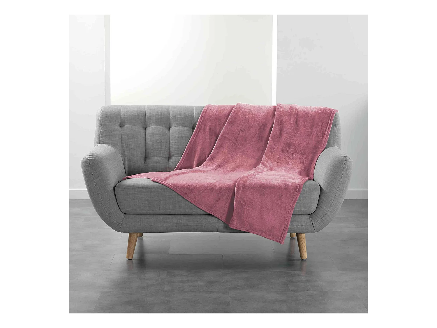 Plaid flanelle unie Flanou rose 180x220 cm