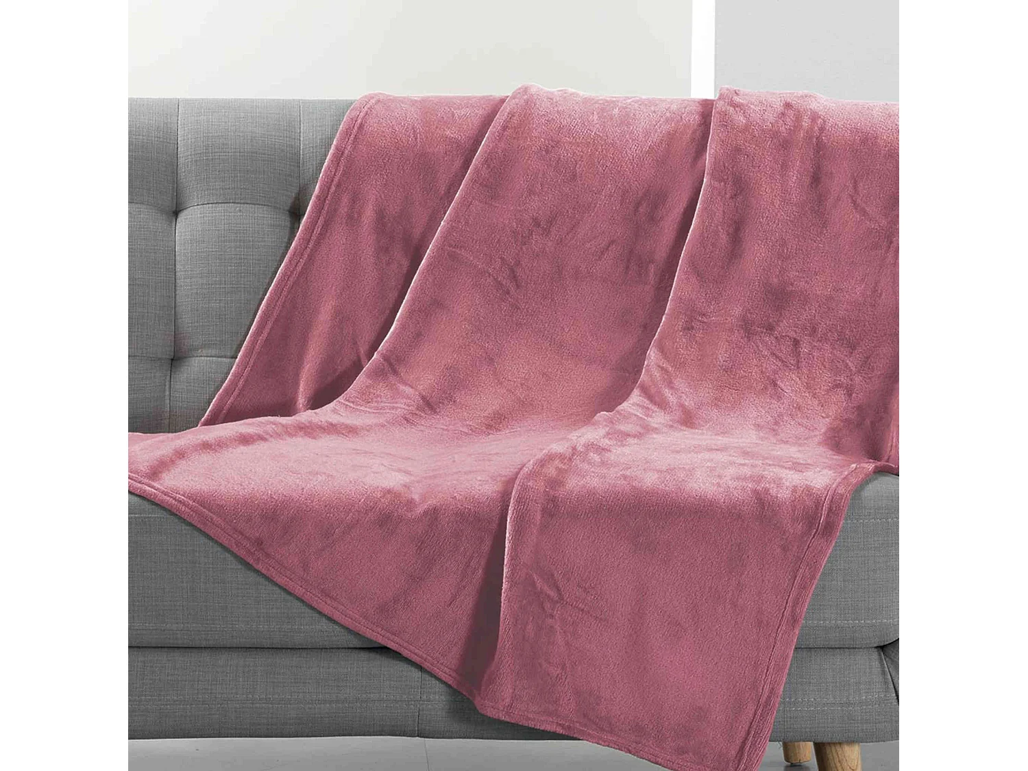 Plaid Uni en Flanelle "Flanou" 180x220cm Rose
