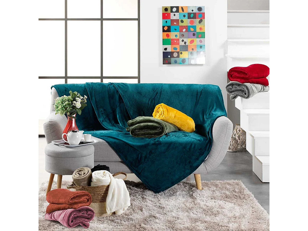 Plaid Uni en Flanelle "Flanou" 180x220cm Rose