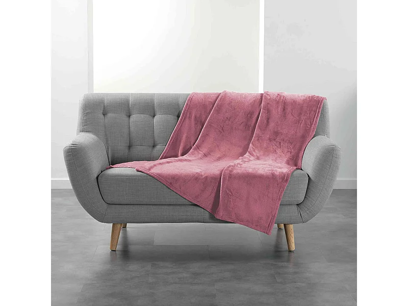Plaid Uni en Flanelle "Flanou" 180x220cm Rose