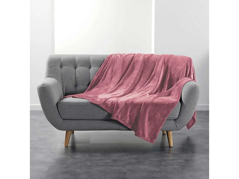 Plaid Uni en Flanelle "Flanou" 180x220cm Rose