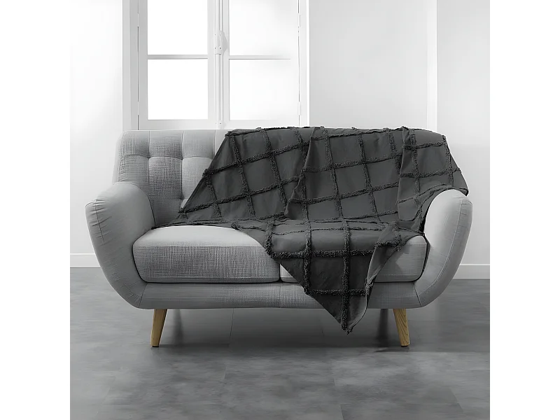 Plaid Uni en Coton "Calyssa" 125x150cm Anthracite