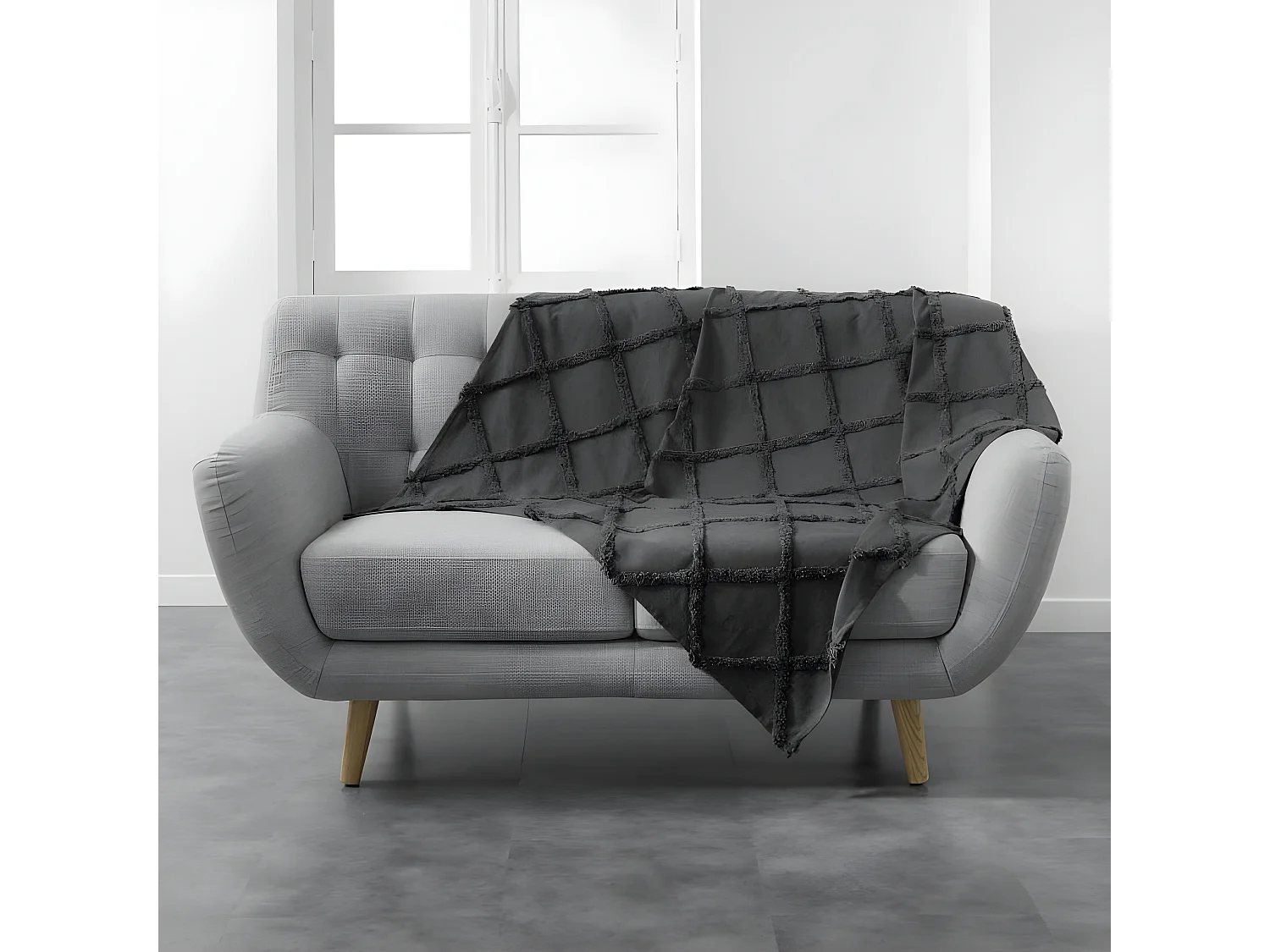 Plaid Uni en Coton "Calyssa" 125x150cm Anthracite