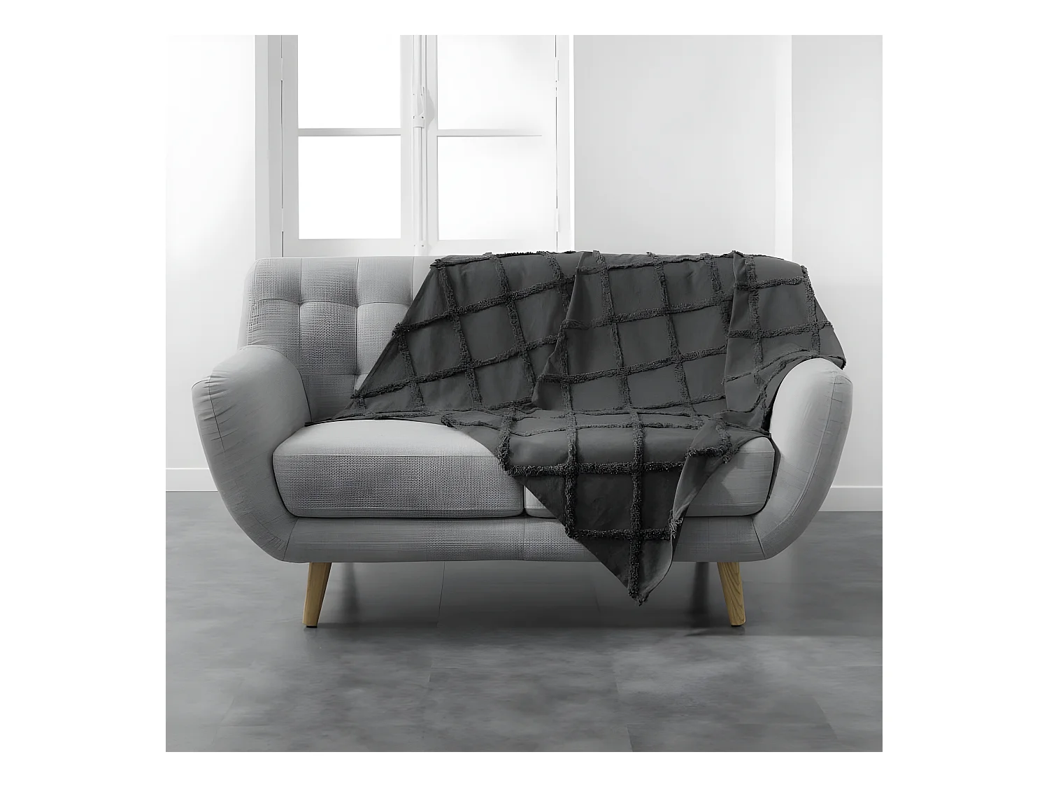 Plaid Uni en Coton "Calyssa" 125x150cm Anthracite