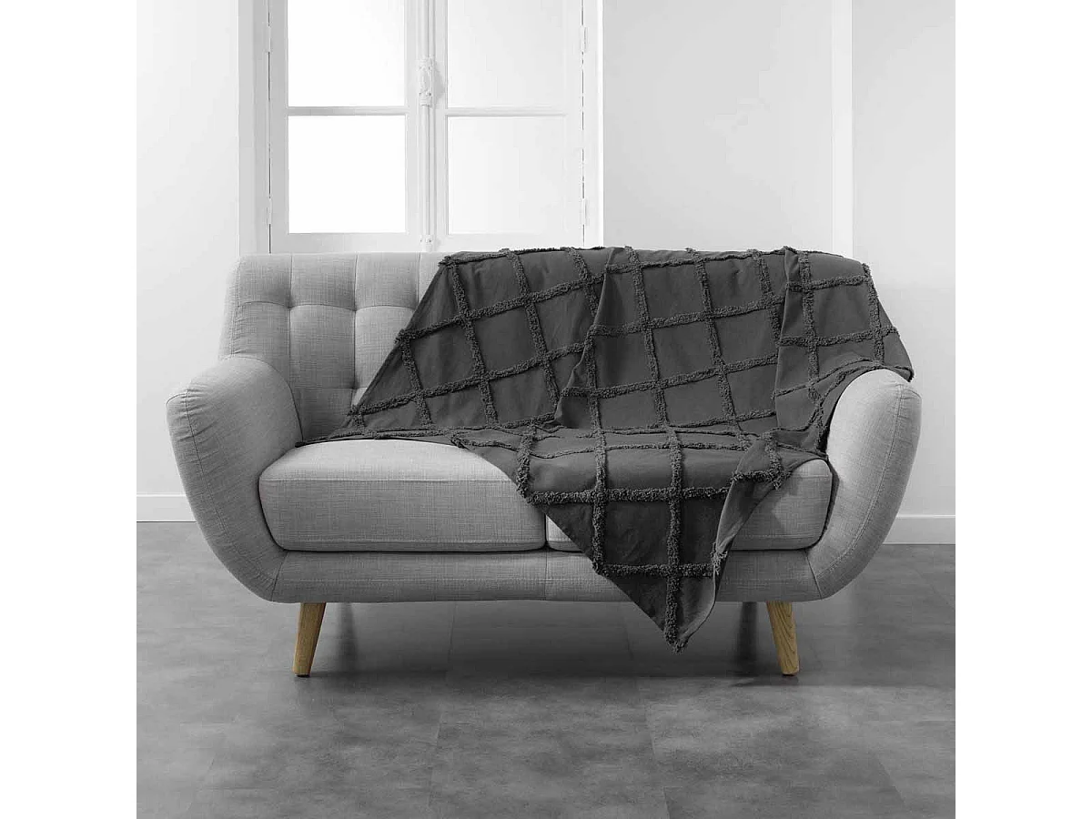 Plaid Uni en Coton "Calyssa" 125x150cm Anthracite