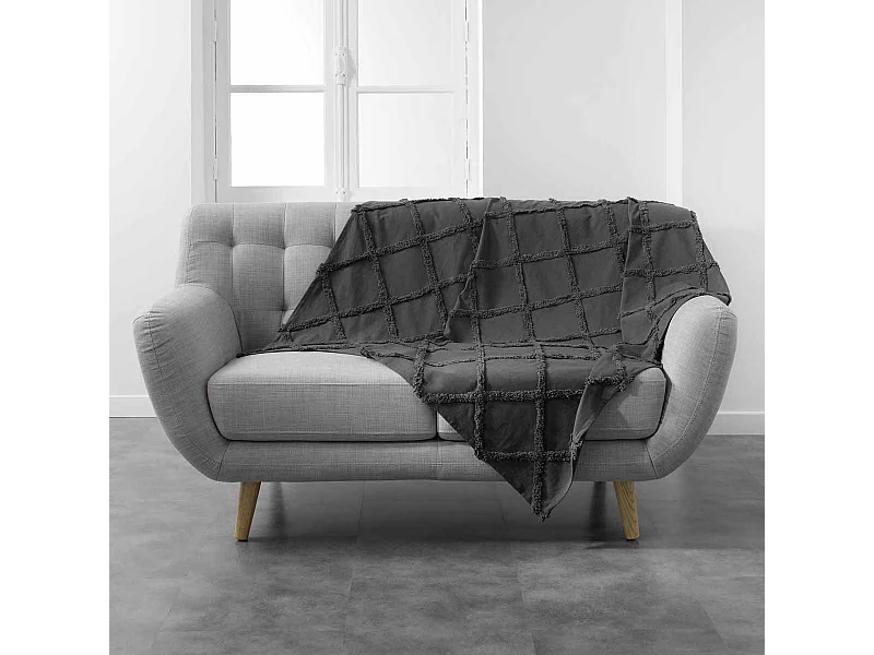 Plaid Uni en Coton "Calyssa" 125x150cm Anthracite