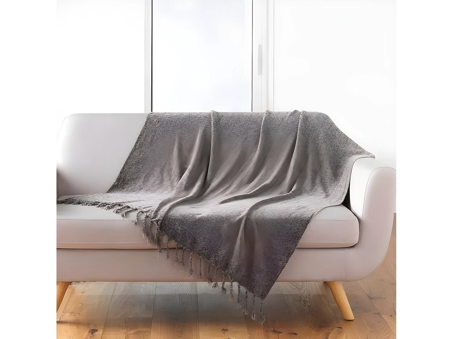 Plaid à Franges Uni "Mélissa" 125x150cm Taupe