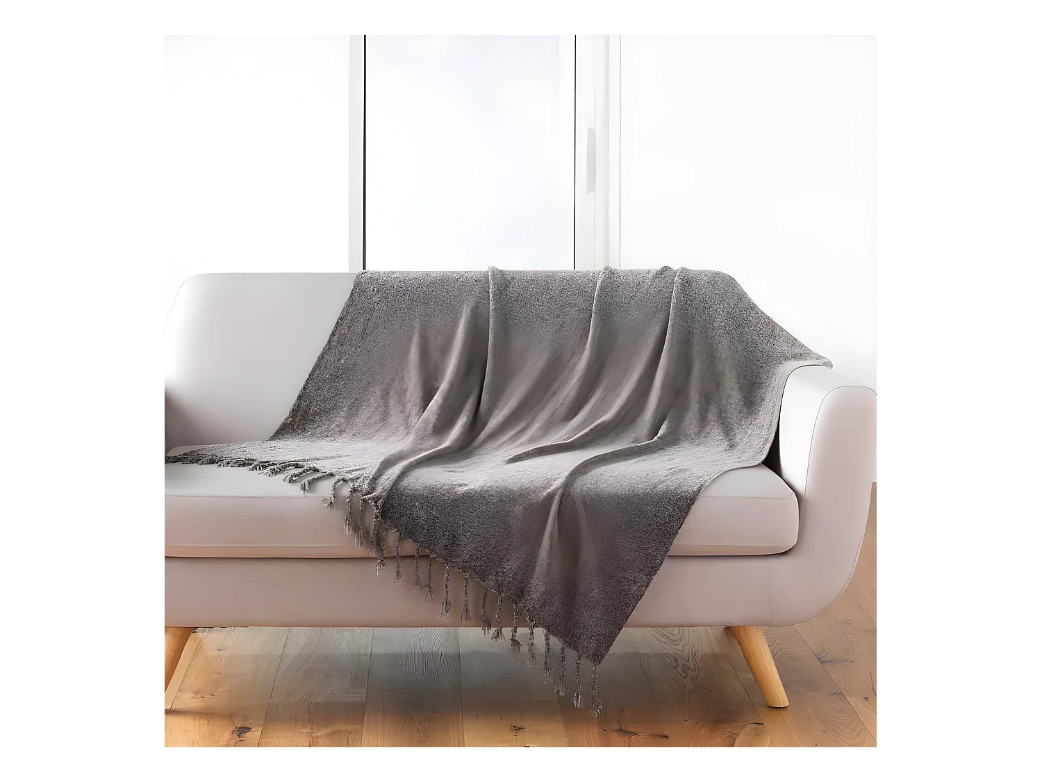 Plaid à Franges Uni "Mélissa" 125x150cm Taupe