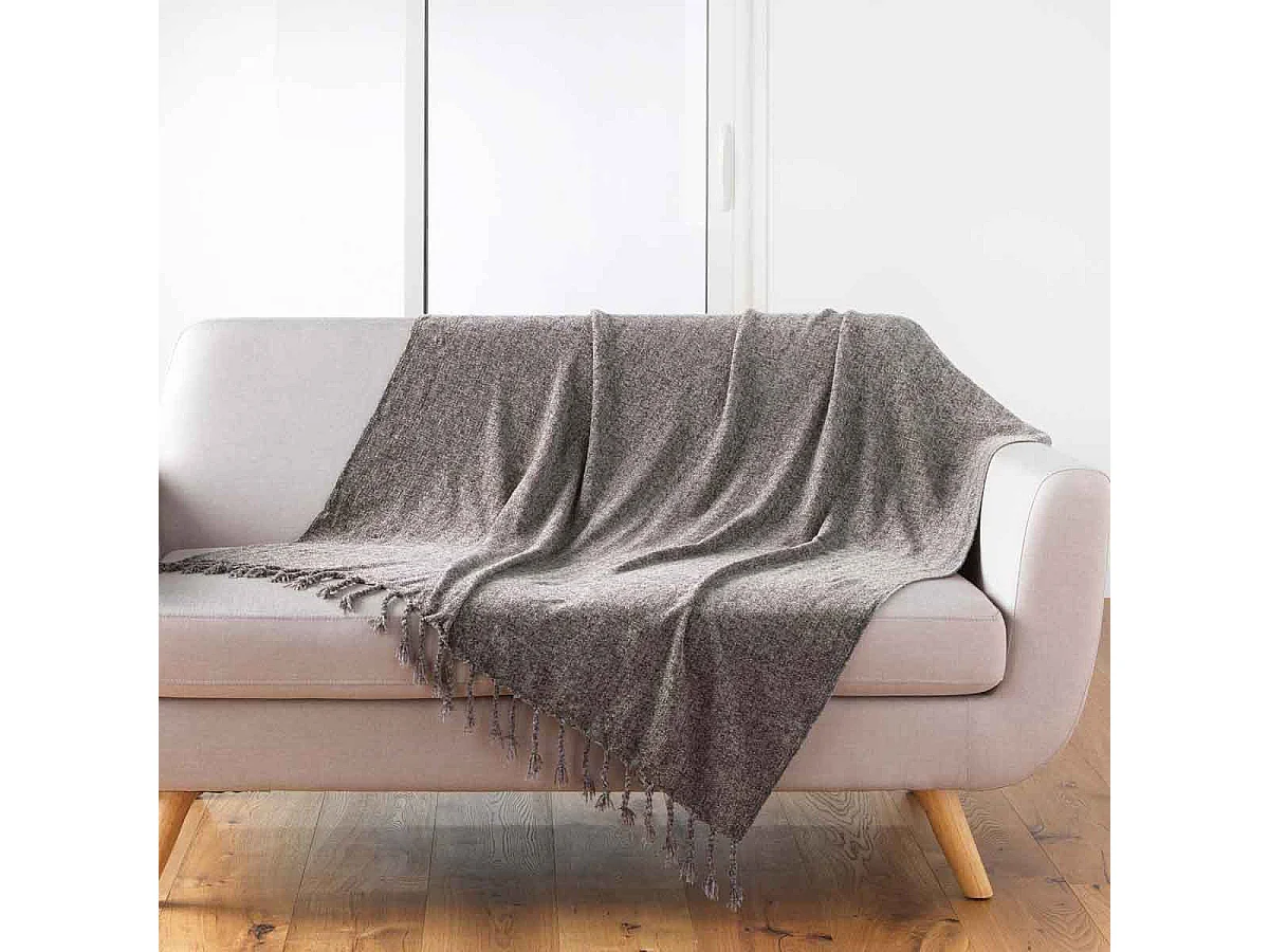 Plaid à Franges Uni "Mélissa" 125x150cm Taupe