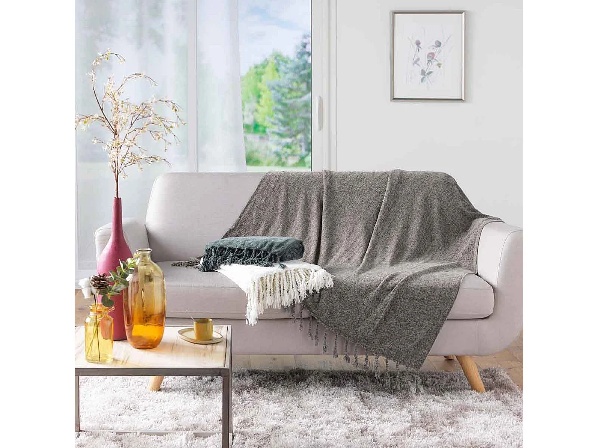 Plaid à Franges Uni "Mélissa" 125x150cm Taupe