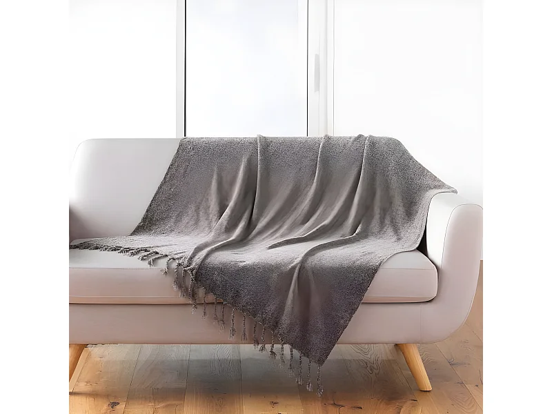 Plaid à Franges Uni "Mélissa" 125x150cm Taupe