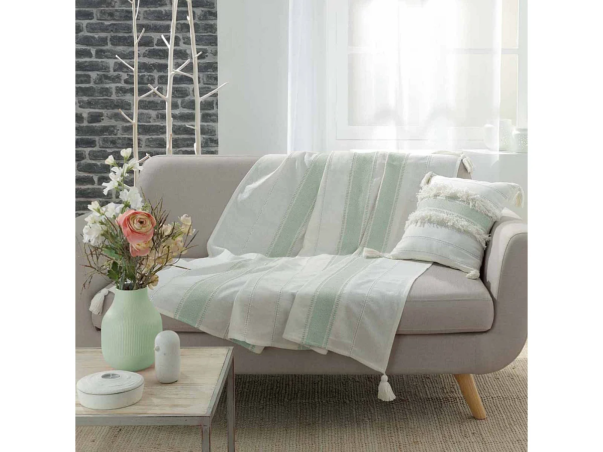 Plaid à Pompons "Indira" 125x150cm Menthe