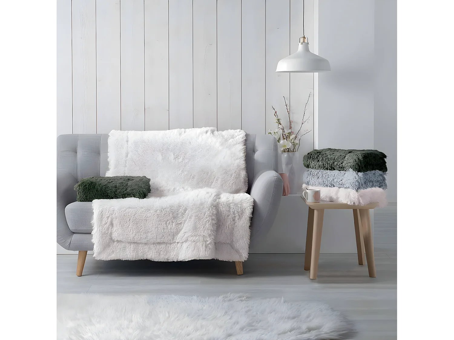 Plaid Imitation Fourrure Uni "Marilou" 125x150cm Naturel