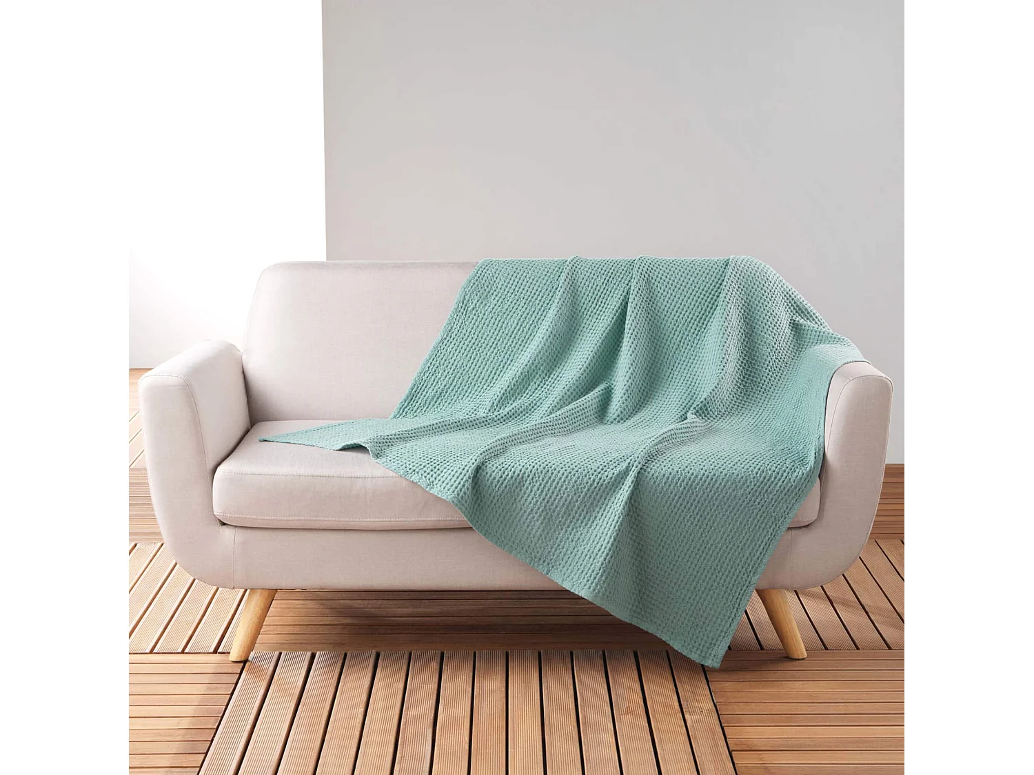 Plaid Nid d'Abeille Uni "Gaufrette" 125x150cm Pétrole