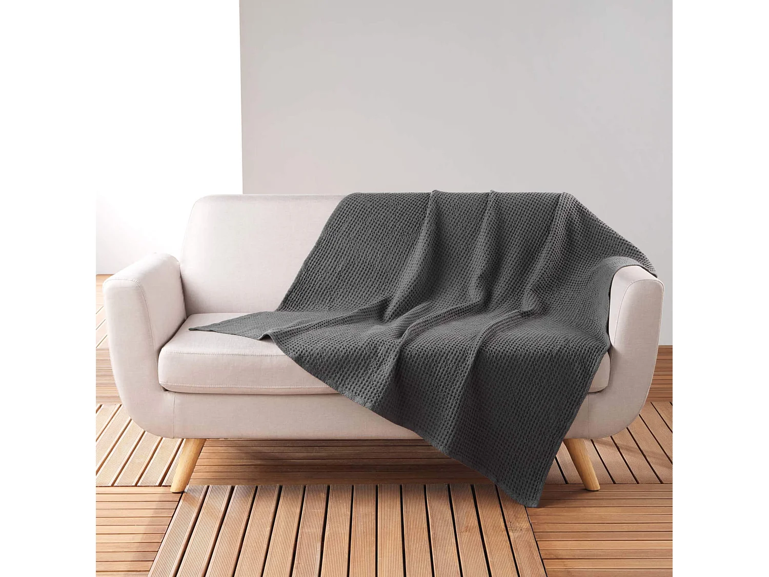 Plaid Nid d'Abeille Uni "Gaufrette" 125x150cm Pétrole