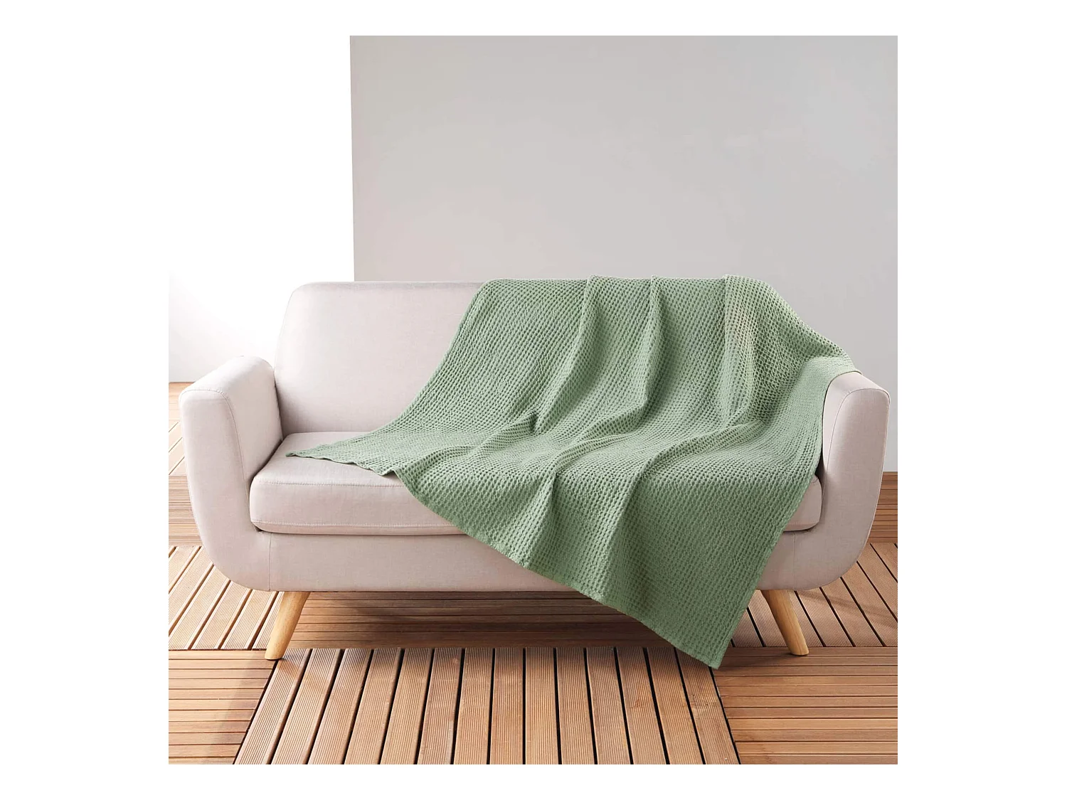 Plaid Nid d'Abeille Uni "Gaufrette" 125x150cm Pétrole