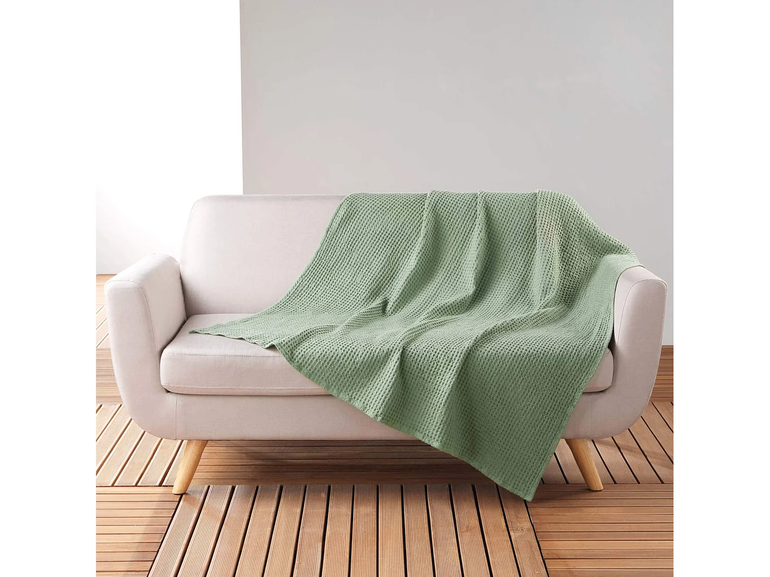 Plaid Nid d'Abeille Uni "Gaufrette" 125x150cm Pétrole