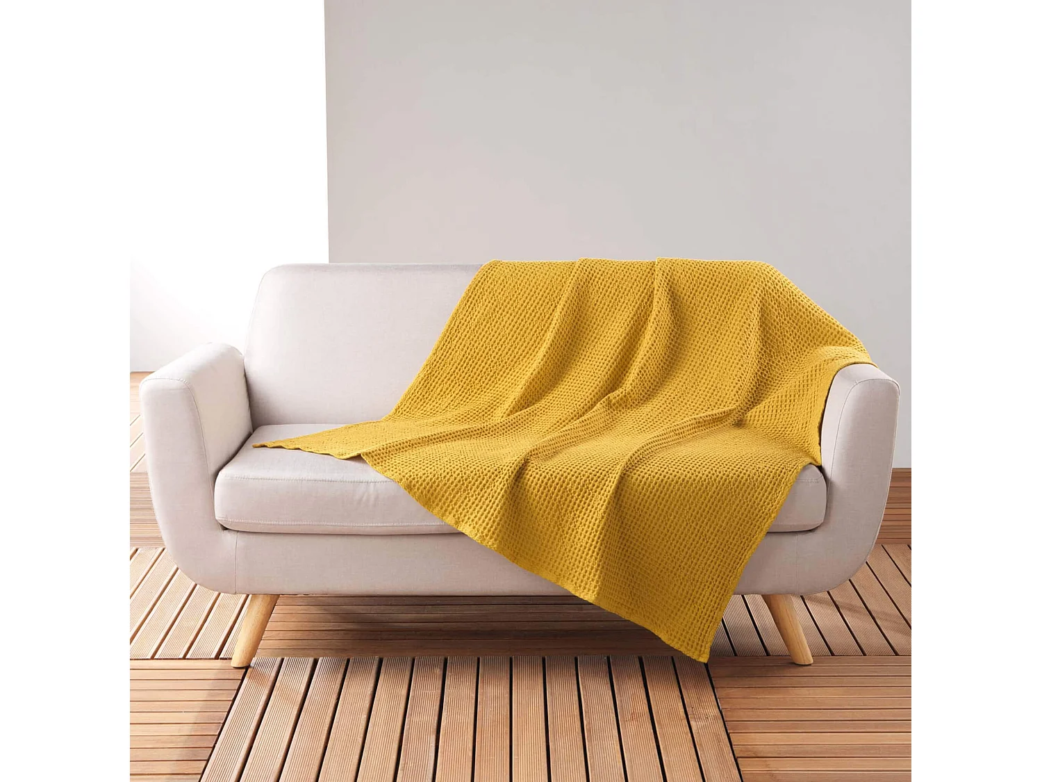 Plaid Nid d'Abeille Uni "Gaufrette" 125x150cm Pétrole