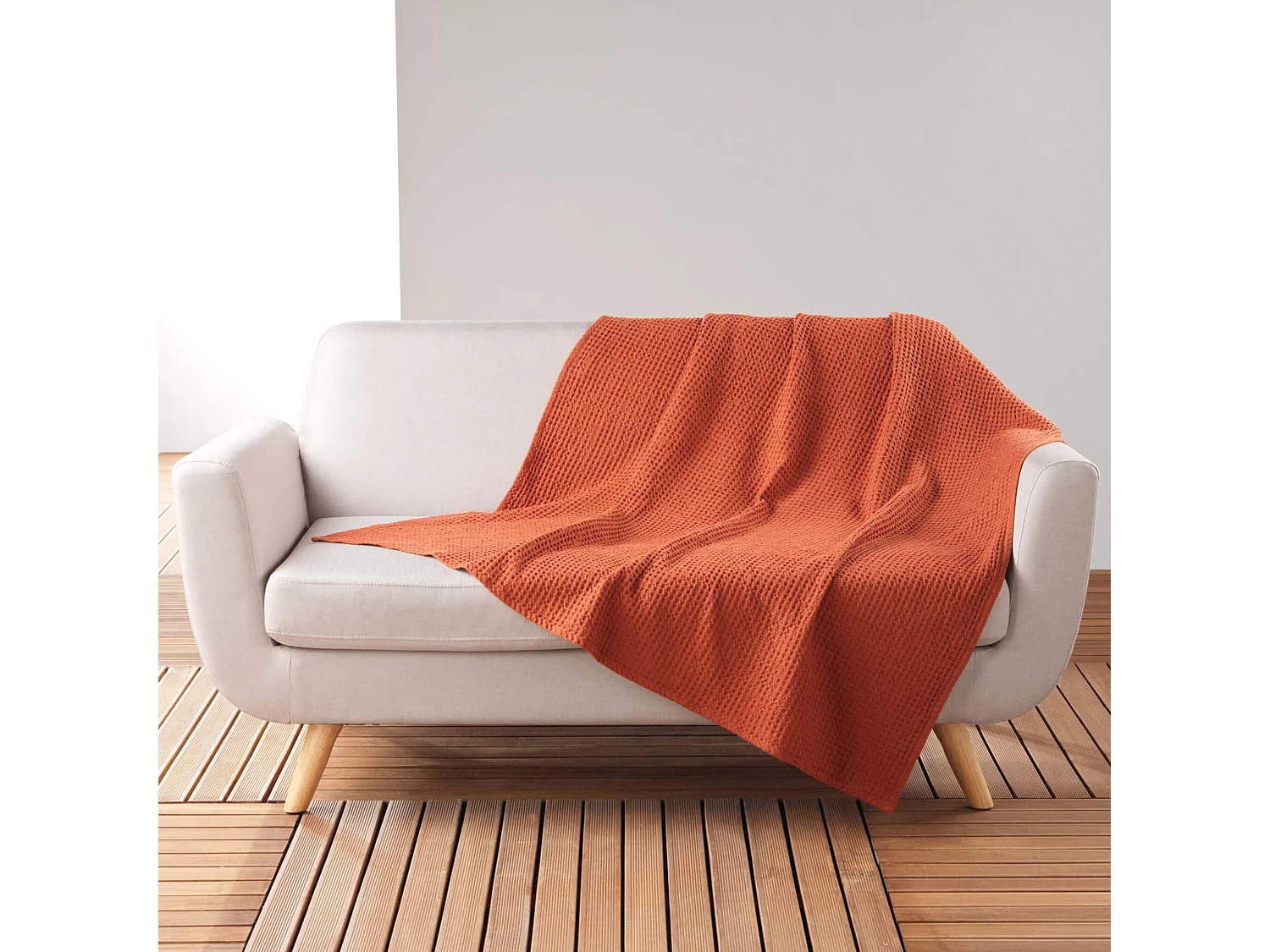 Plaid Nid d'Abeille Uni "Gaufrette" 125x150cm Pétrole