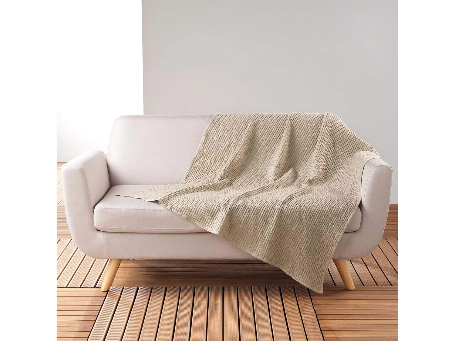 Plaid Nid d'Abeille Uni "Gaufrette" 125x150cm Pétrole