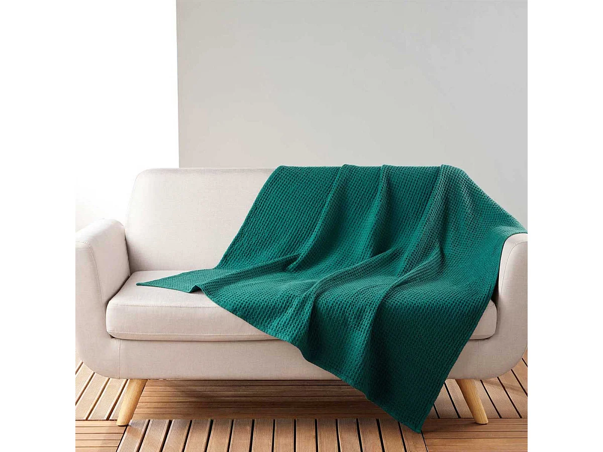 Plaid Nid d'Abeille Uni "Gaufrette" 125x150cm Pétrole