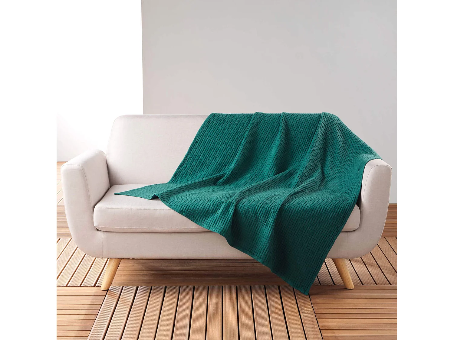 Plaid Nid d'Abeille Uni "Gaufrette" 125x150cm Pétrole