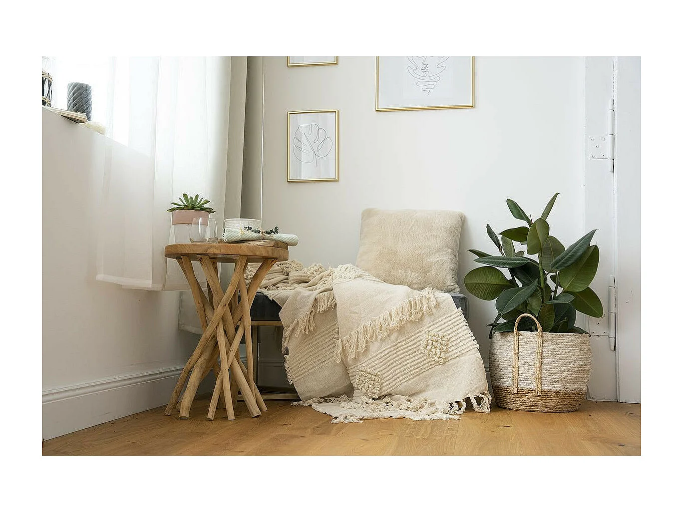 Plaid Tissé à la Main "Bohist" 130x170cm Naturel