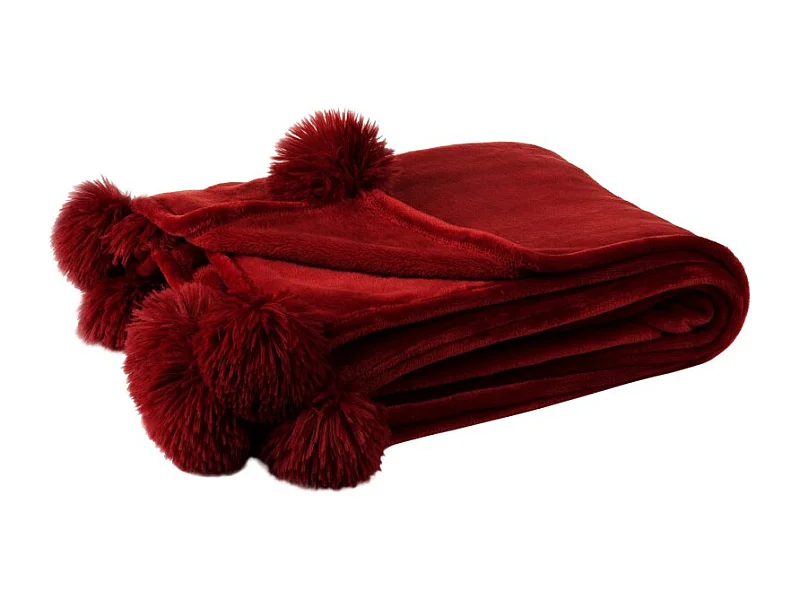 Plaid à Pompons "Blanket" 130x170cm Rouge