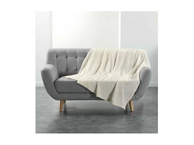 Plaid Uni en Flanelle "Flanou" 180x220cm Naturel