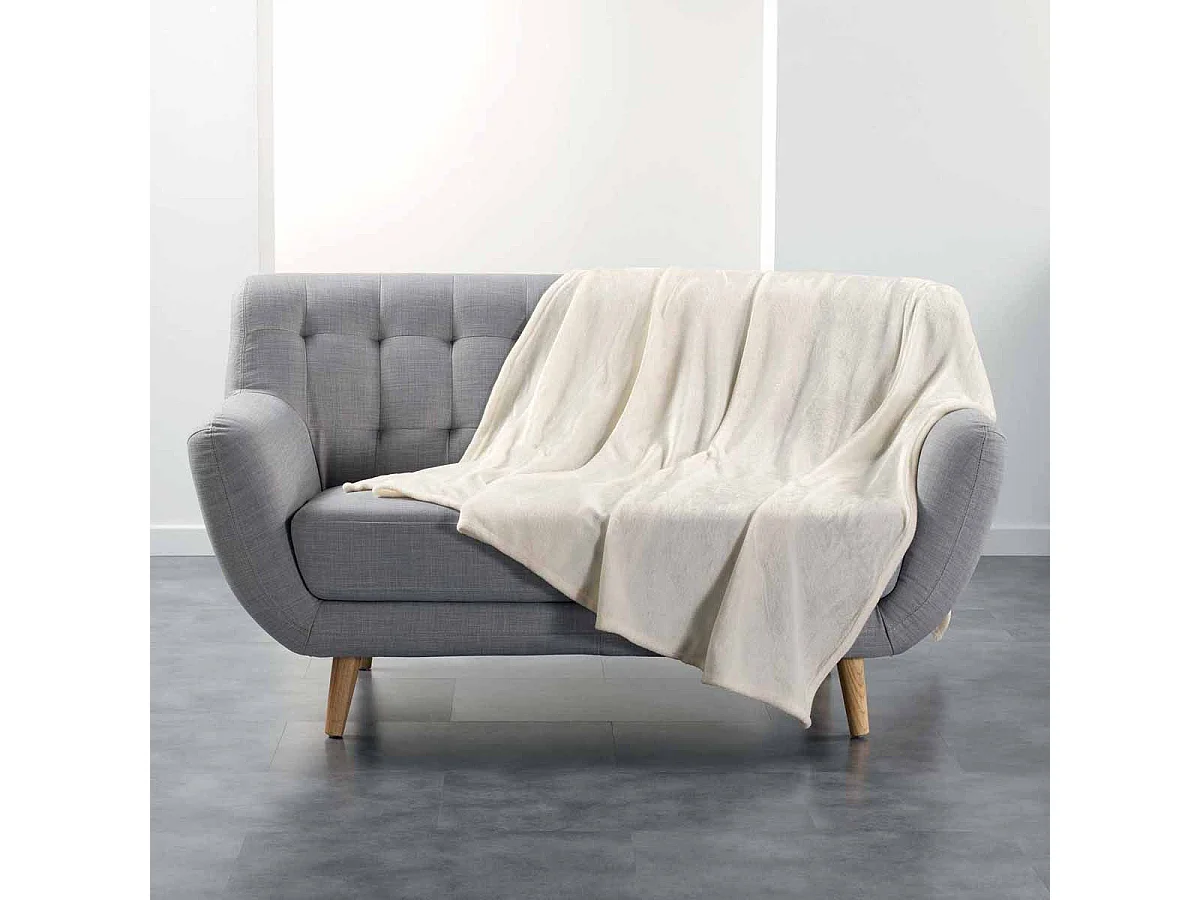 Plaid Uni en Flanelle "Flanou" 180x220cm Naturel