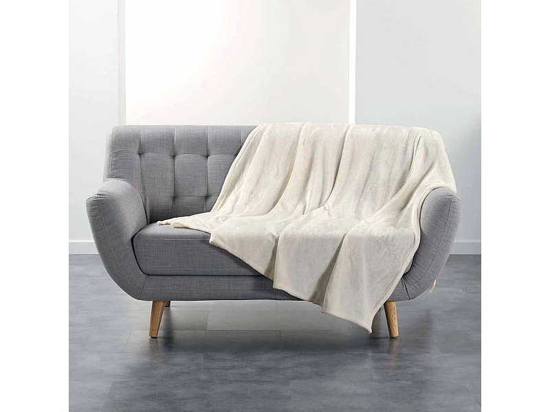 Plaid Uni en Flanelle "Flanou" 180x220cm Naturel