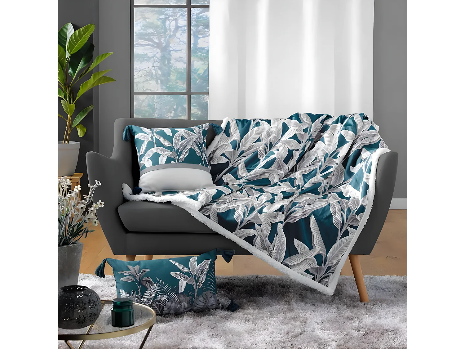 Plaid Velours Imprimé "Isibelle" 125x150cm Bleu