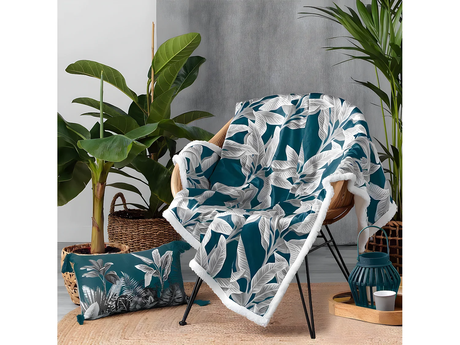 Plaid Velours Imprimé "Isibelle" 125x150cm Bleu