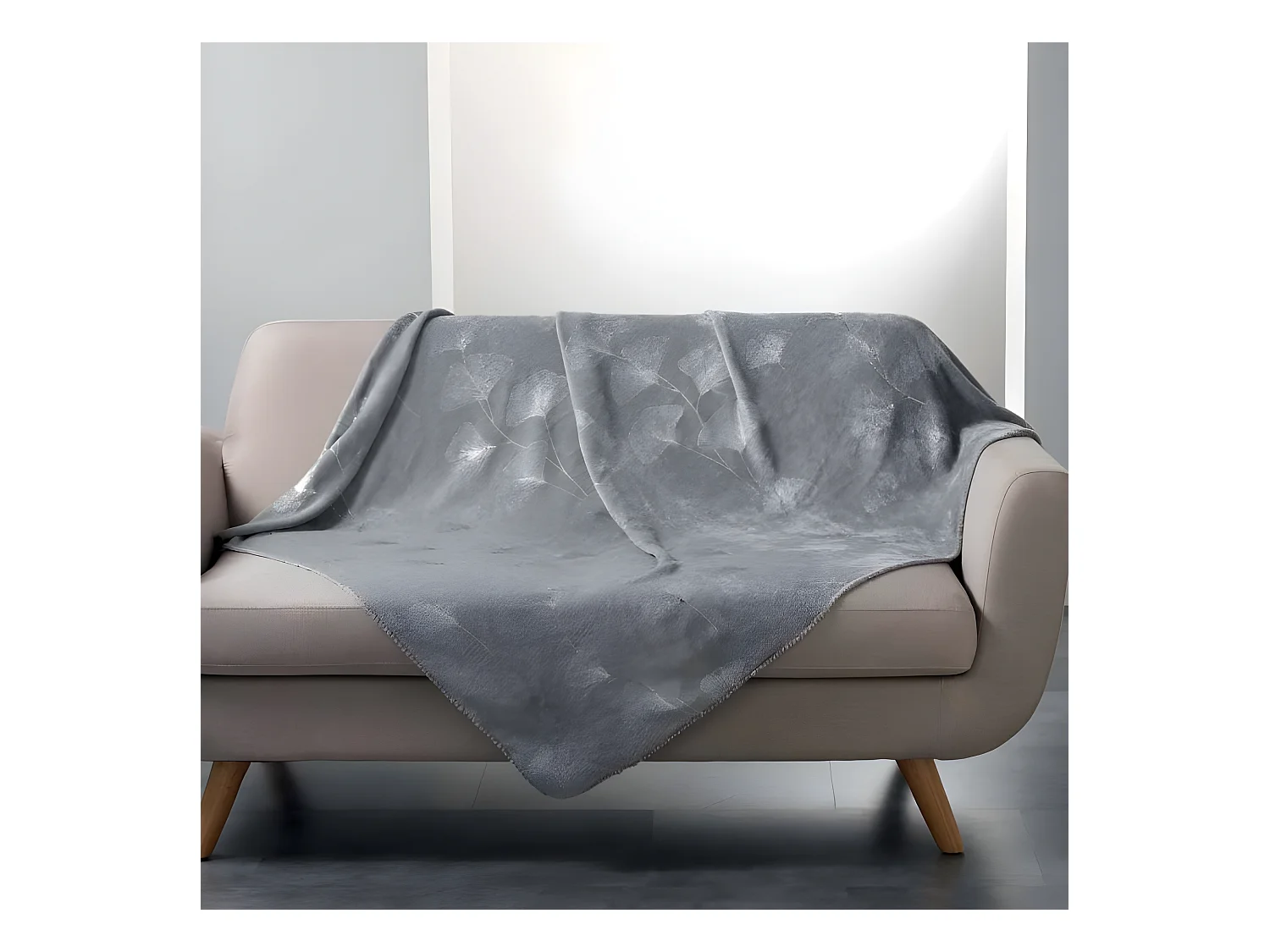 Plaid Imprimé "Bloomy" 125x150cm Gris
