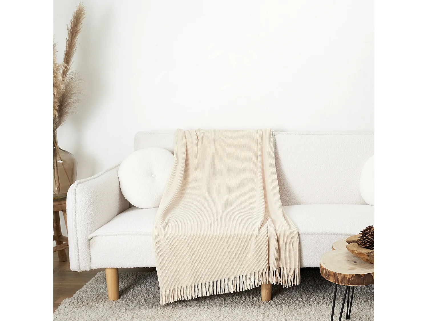 Plaid Chenille Frange Beige 120x150cm Beige