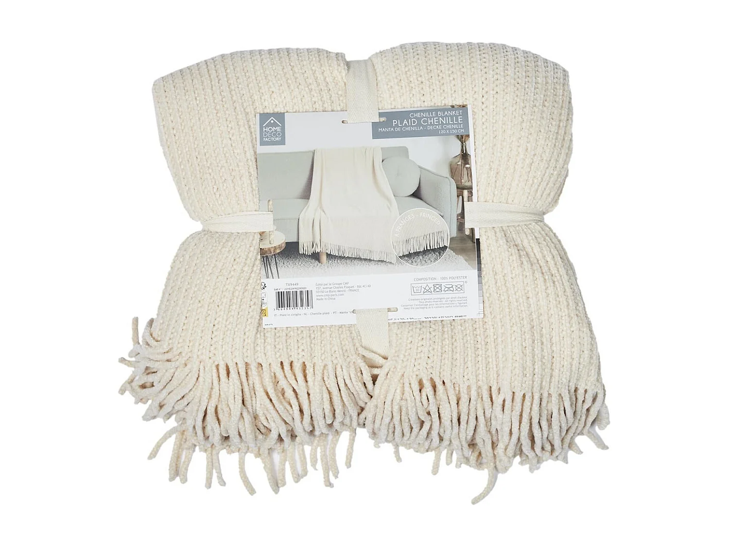 Plaid Chenille Frange Beige 120x150cm Beige